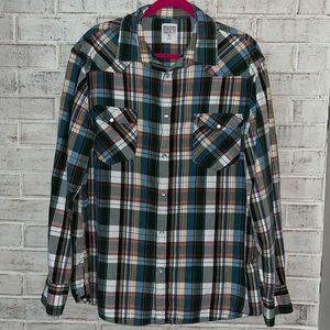 💥sale💥Men’s Mossimo plaid button down. Blue/green/yellow. Size XL. EUC